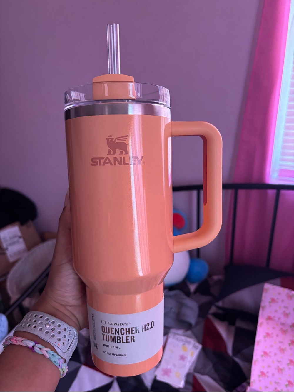 Stanley Quencher H2.0 Tumbler - Peach Coral Shimmer